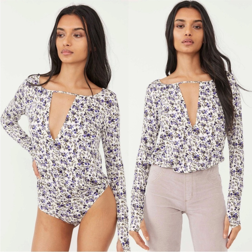 Free People Intimately Soft Long Sleeves Floral Kaya Printed Bodysuit Size S - Picture 7 of 14